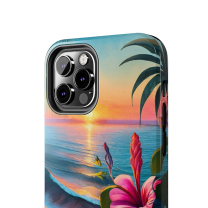 Sunset Beach Hibiscus Palms Tough Phone Case