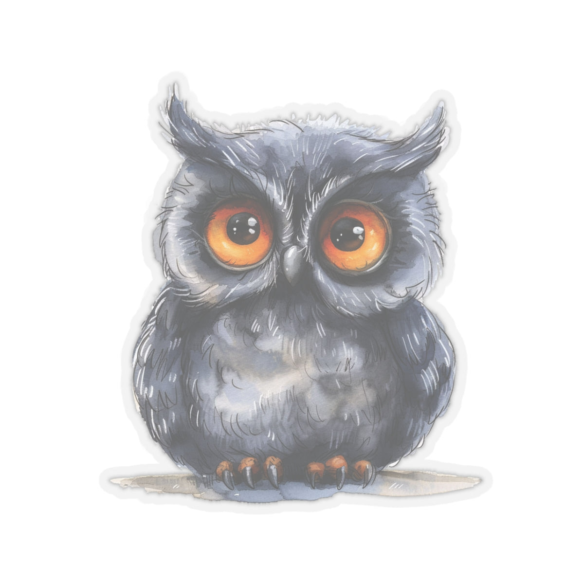 Whimsical Gray Owl Watercolor Cartoon Sticker