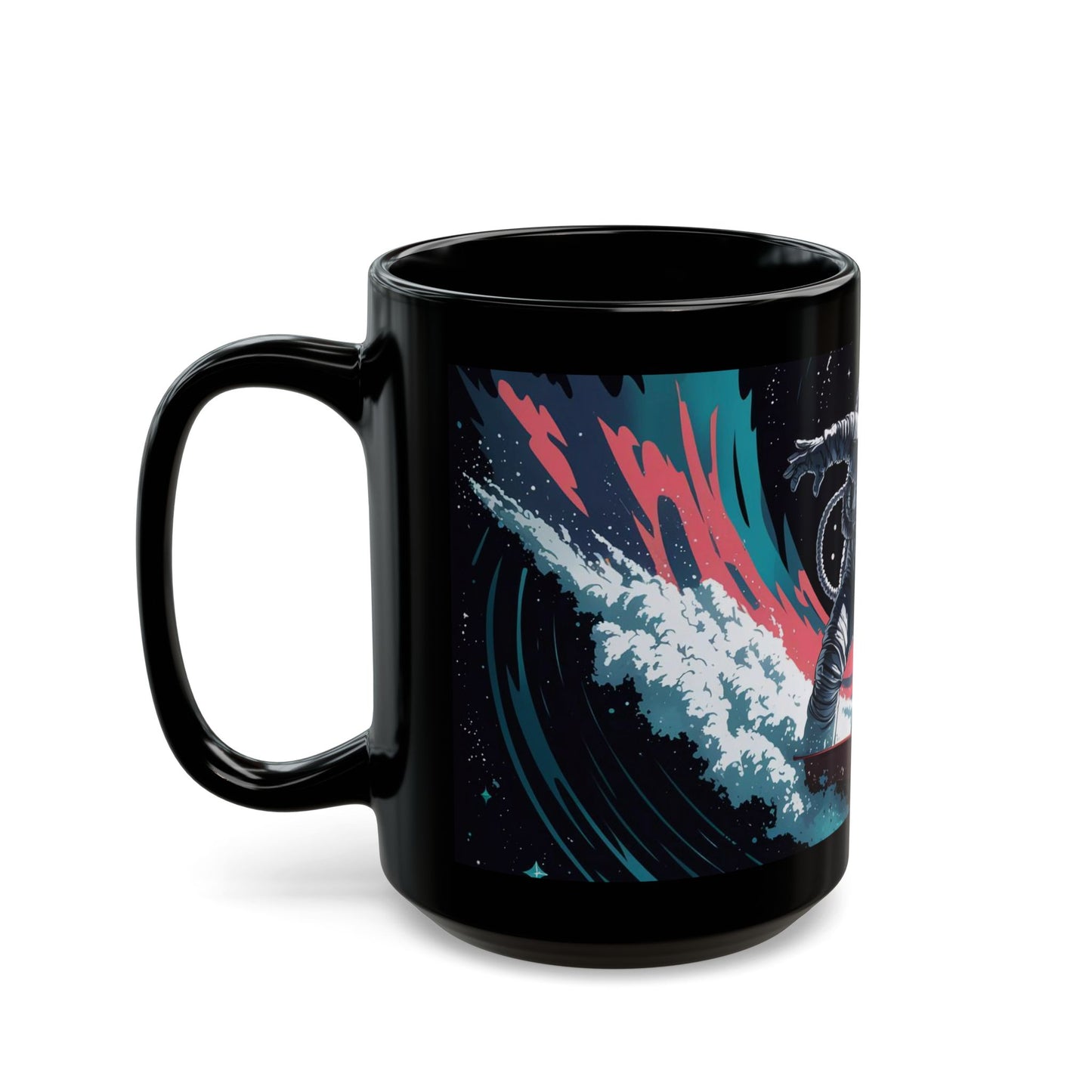 Cosmic Wave Rider Mug – Astronaut Surfing in Space