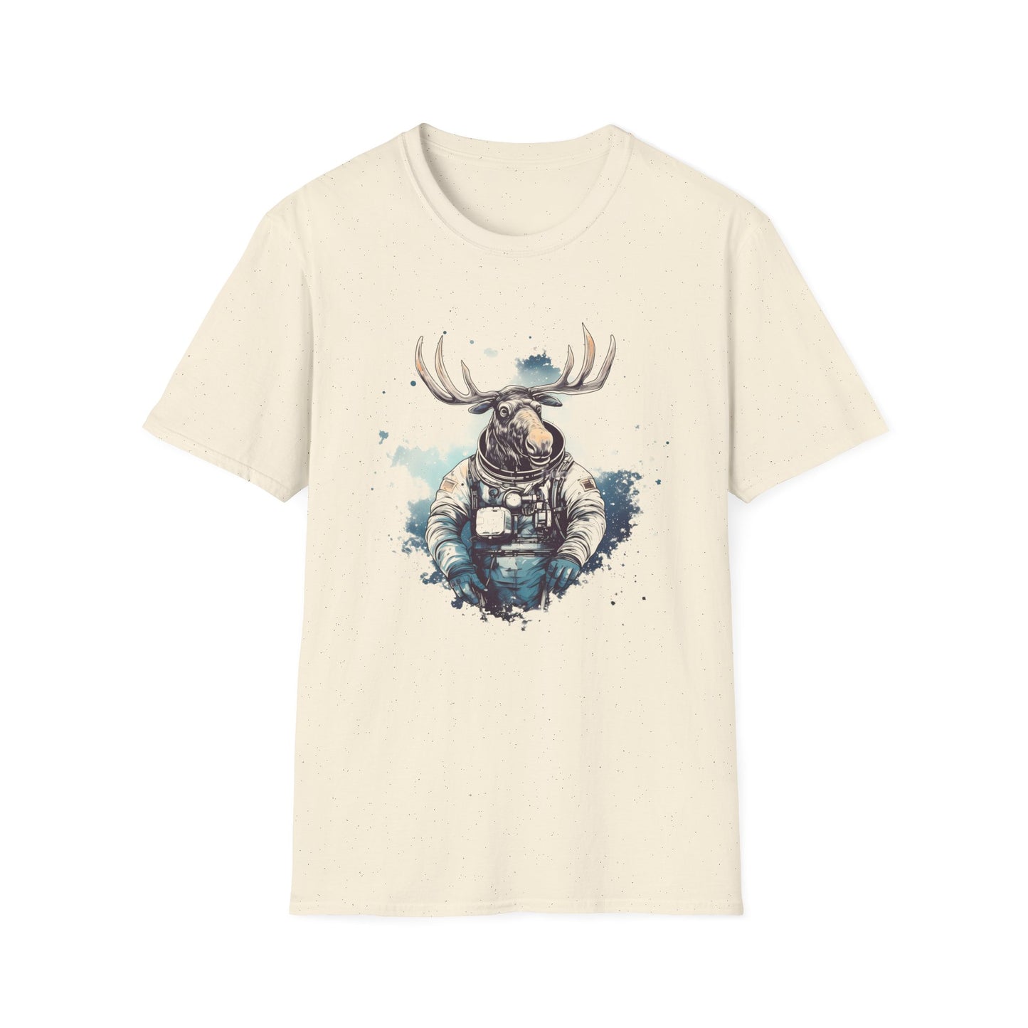 Interstellar Stag Unisex Softstyle T-Shirt - Comfortable Tee with Cosmic Stag Design for Nature Enthusiasts