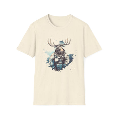 Interstellar Stag Unisex Softstyle T-Shirt - Comfortable Tee with Cosmic Stag Design for Nature Enthusiasts