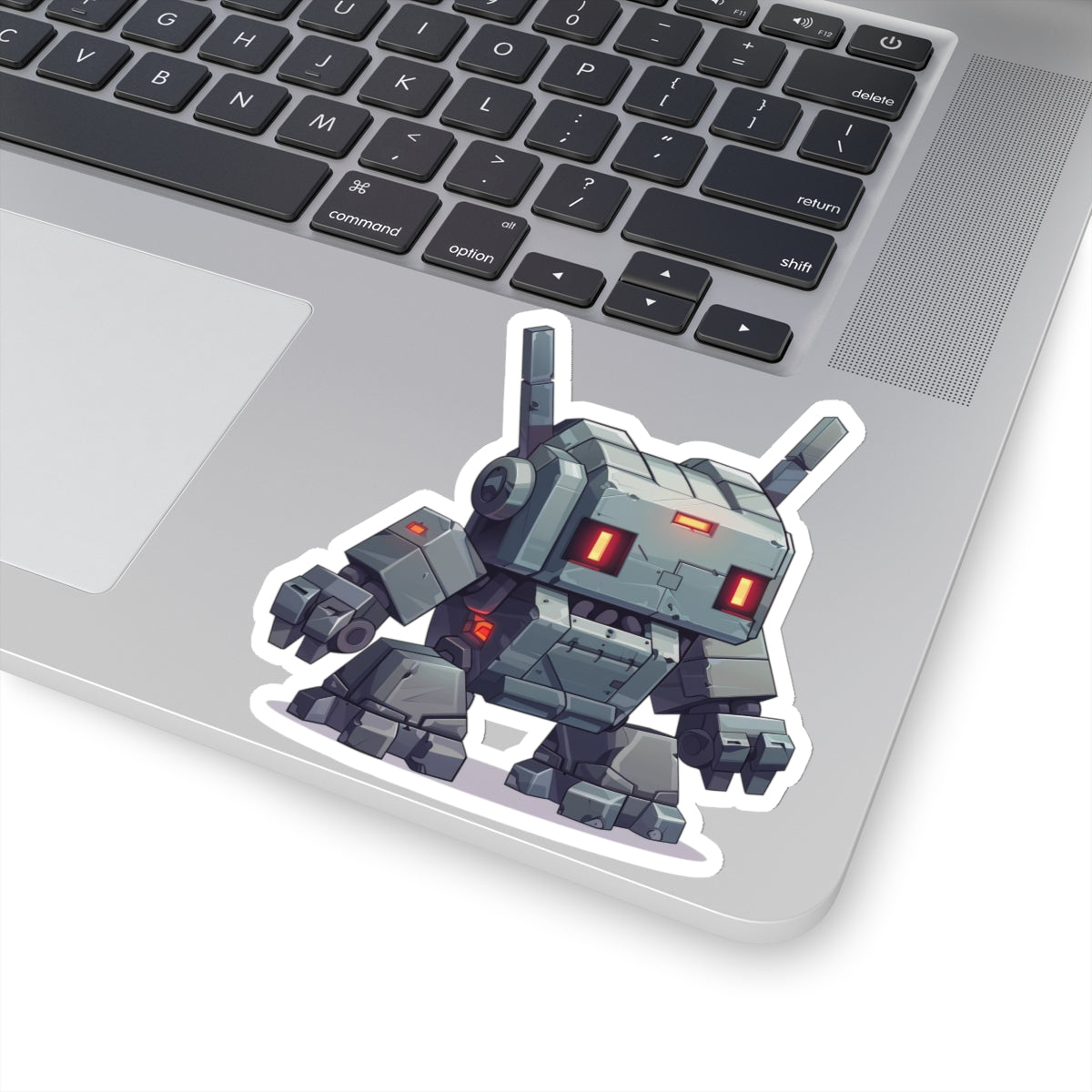 Battle-Ready Gray-Green Robot Vinyl Sticker