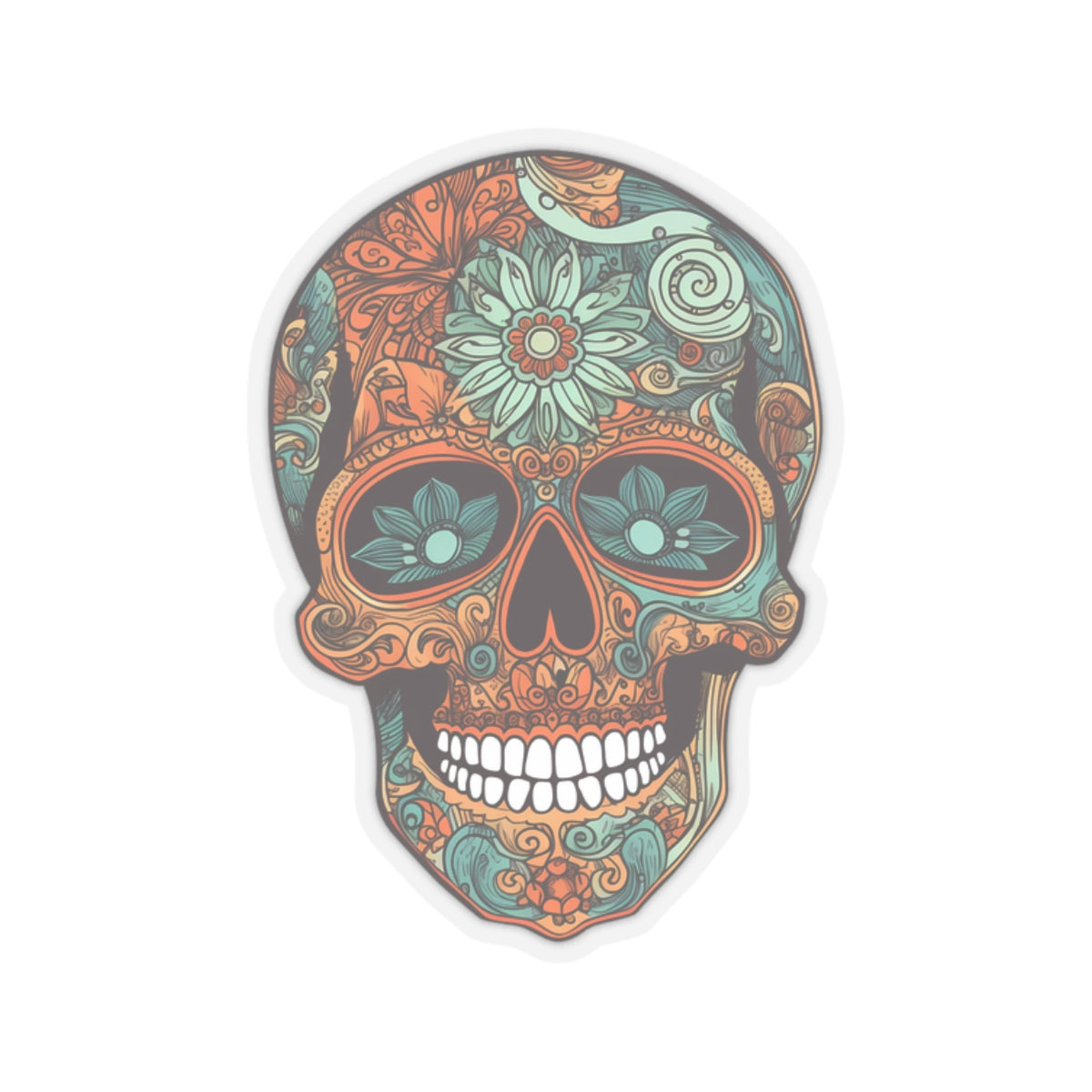 Teal and Orange Sugar Skull Sticker