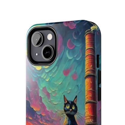 Midnight Rooftop Black Cat Tough Phone Case