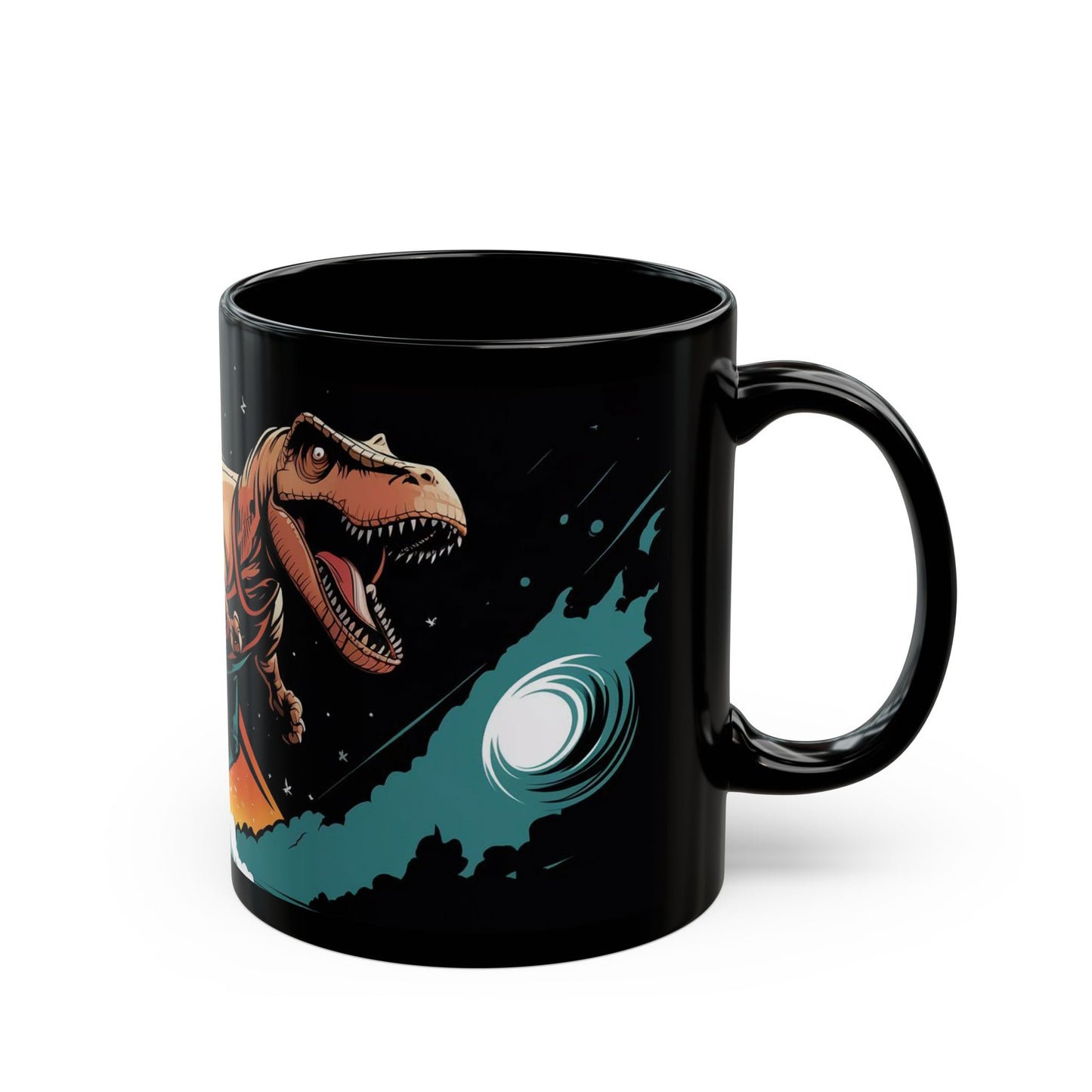 Cosmic Surfing T-Rex Mug – Bold Comic Book Style Adventure