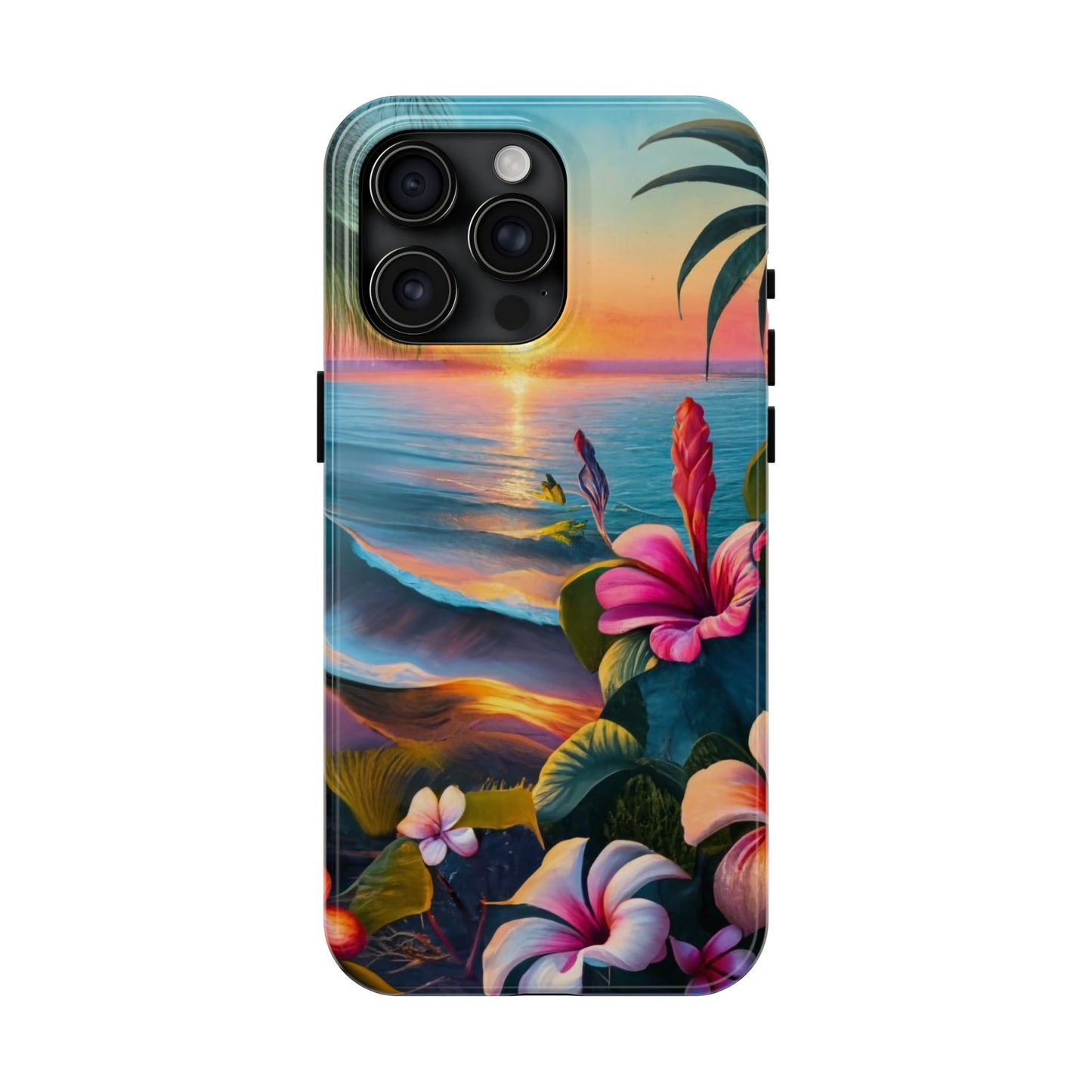 Sunset Beach Hibiscus Palms Tough Phone Case