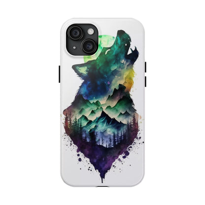 Moonlit Howling Wolf Double Exposure Tough Phone Case