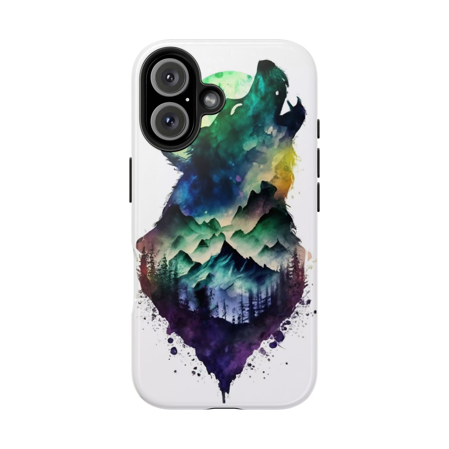 Moonlit Howling Wolf Double Exposure Tough Phone Case