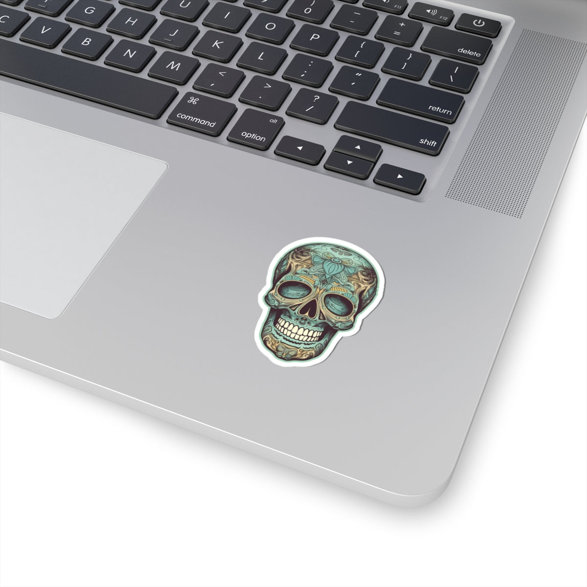 Ornate Aqua Teal Skull Sticker