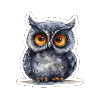 Whimsical Gray Owl Watercolor Cartoon Sticker