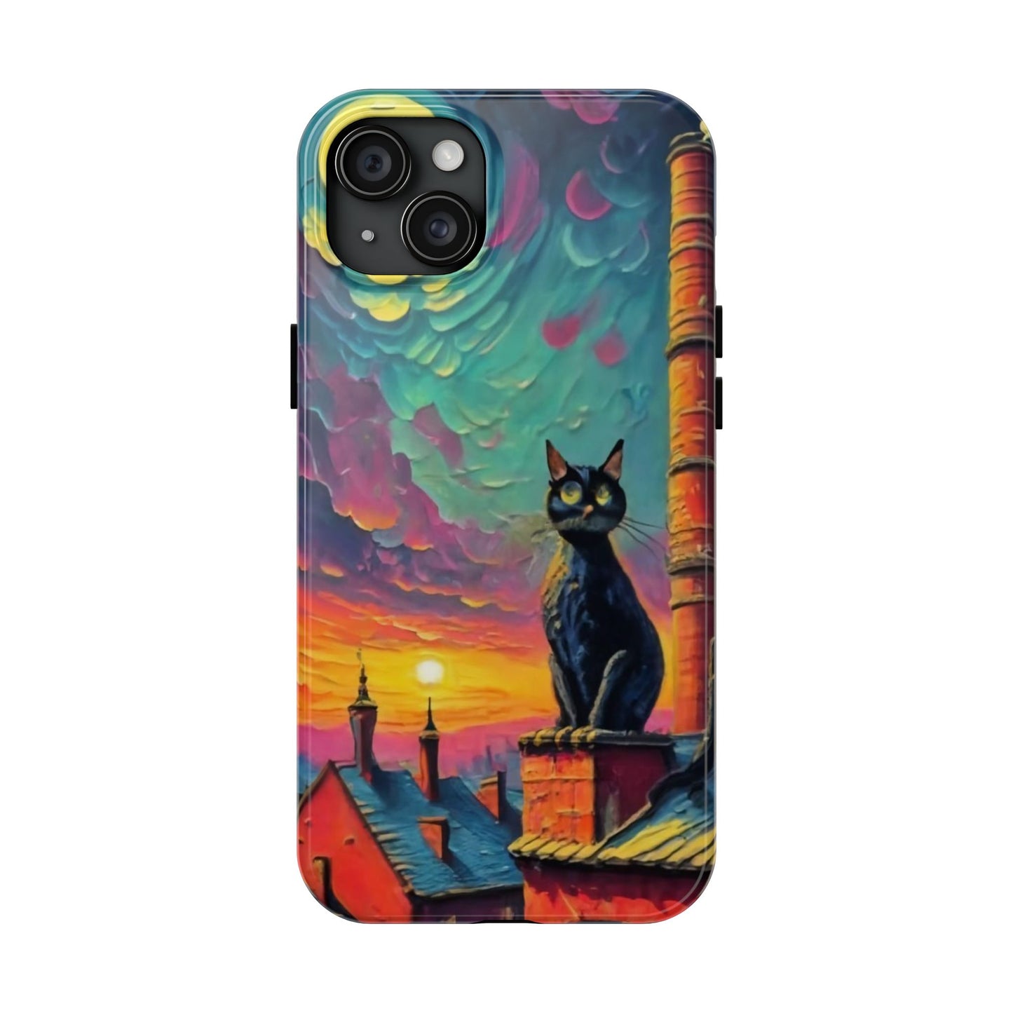 Midnight Rooftop Black Cat Tough Phone Case