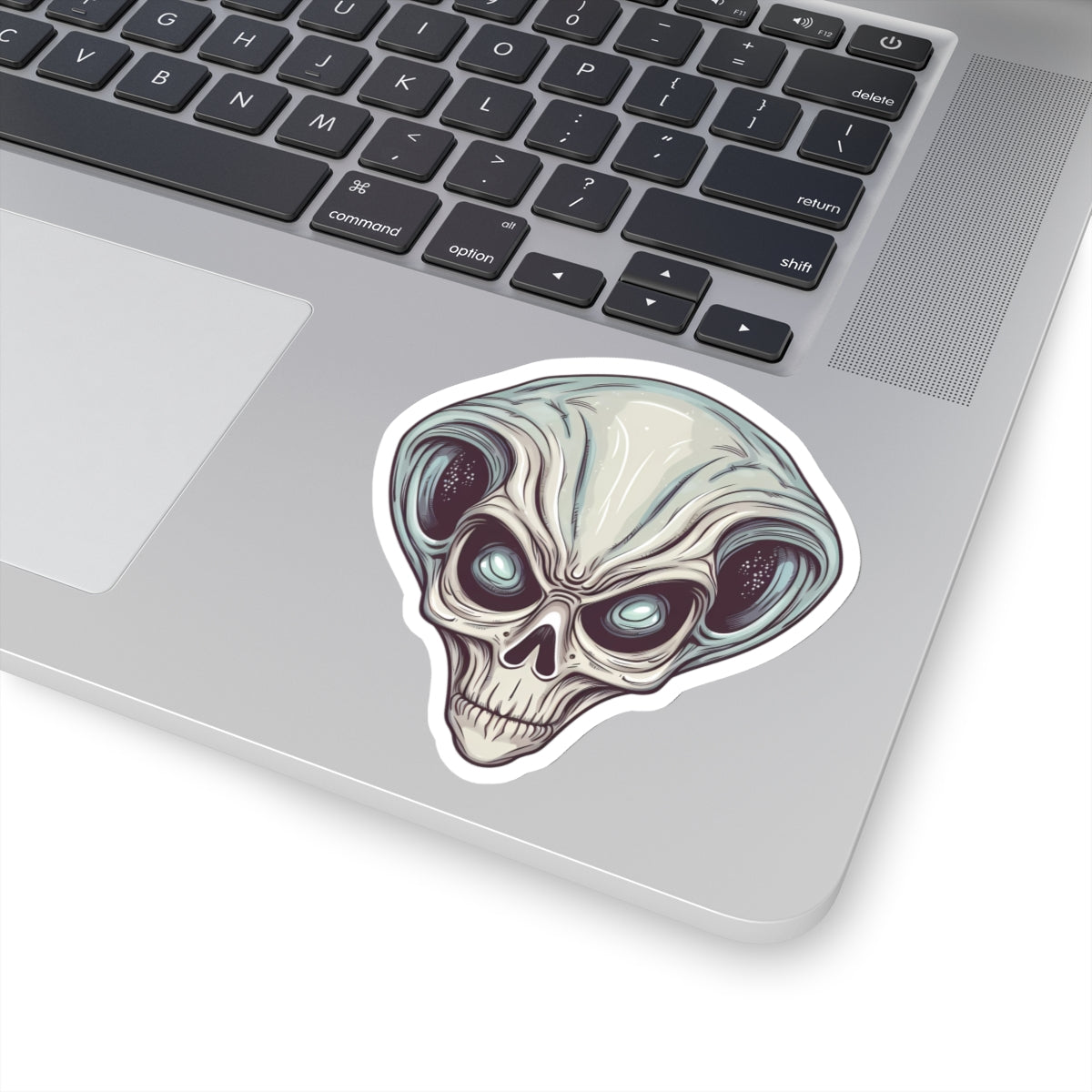 Pale Blue Skull Alien Head Vinyl Sticker