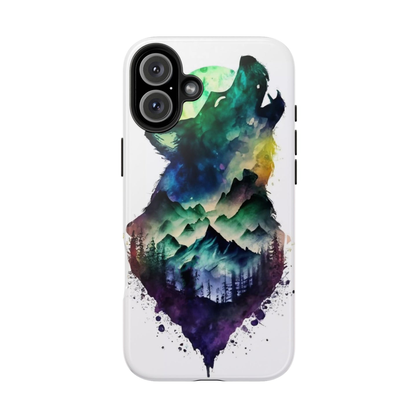 Moonlit Howling Wolf Double Exposure Tough Phone Case