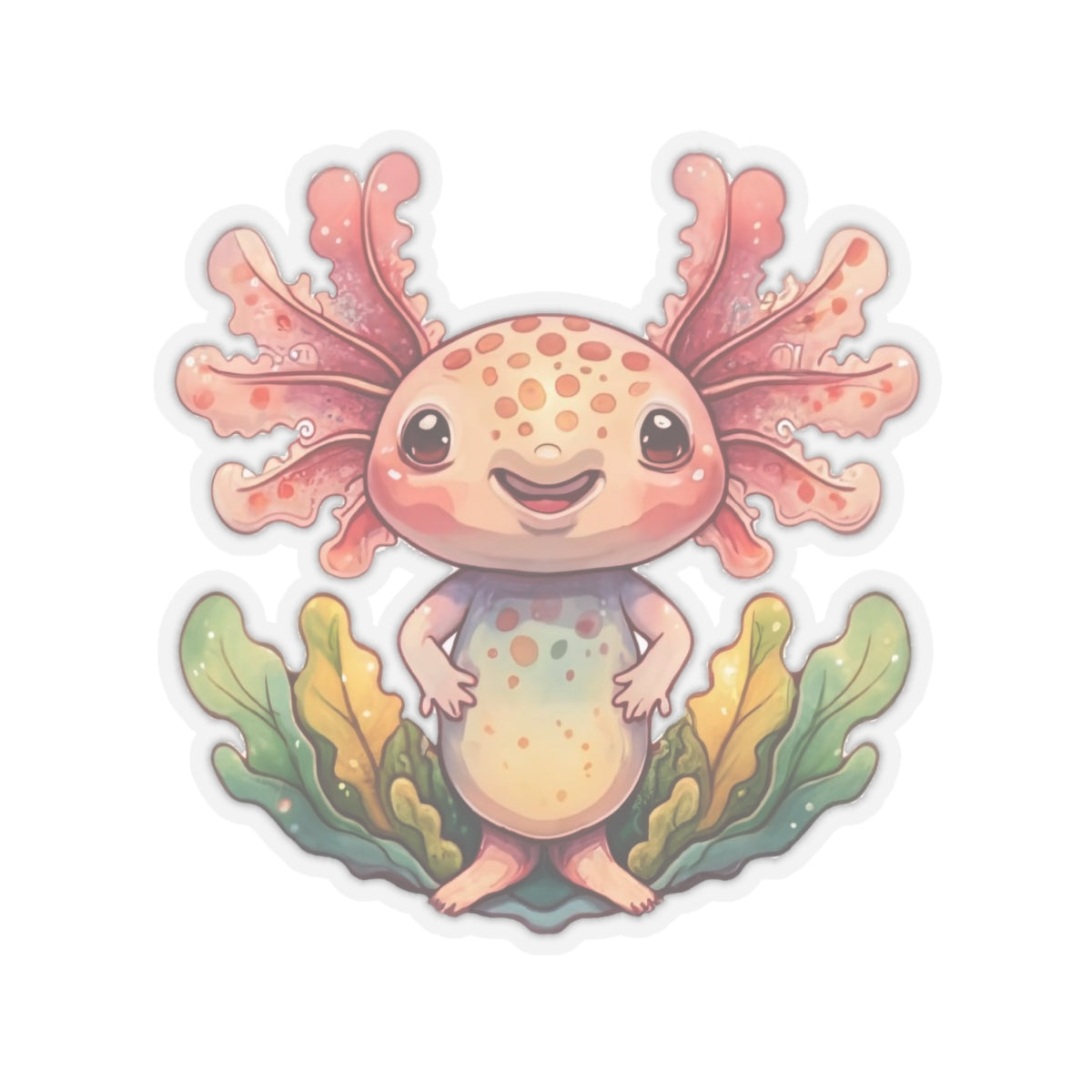 Cute Axolotl Watercolor Cartoon Sticker