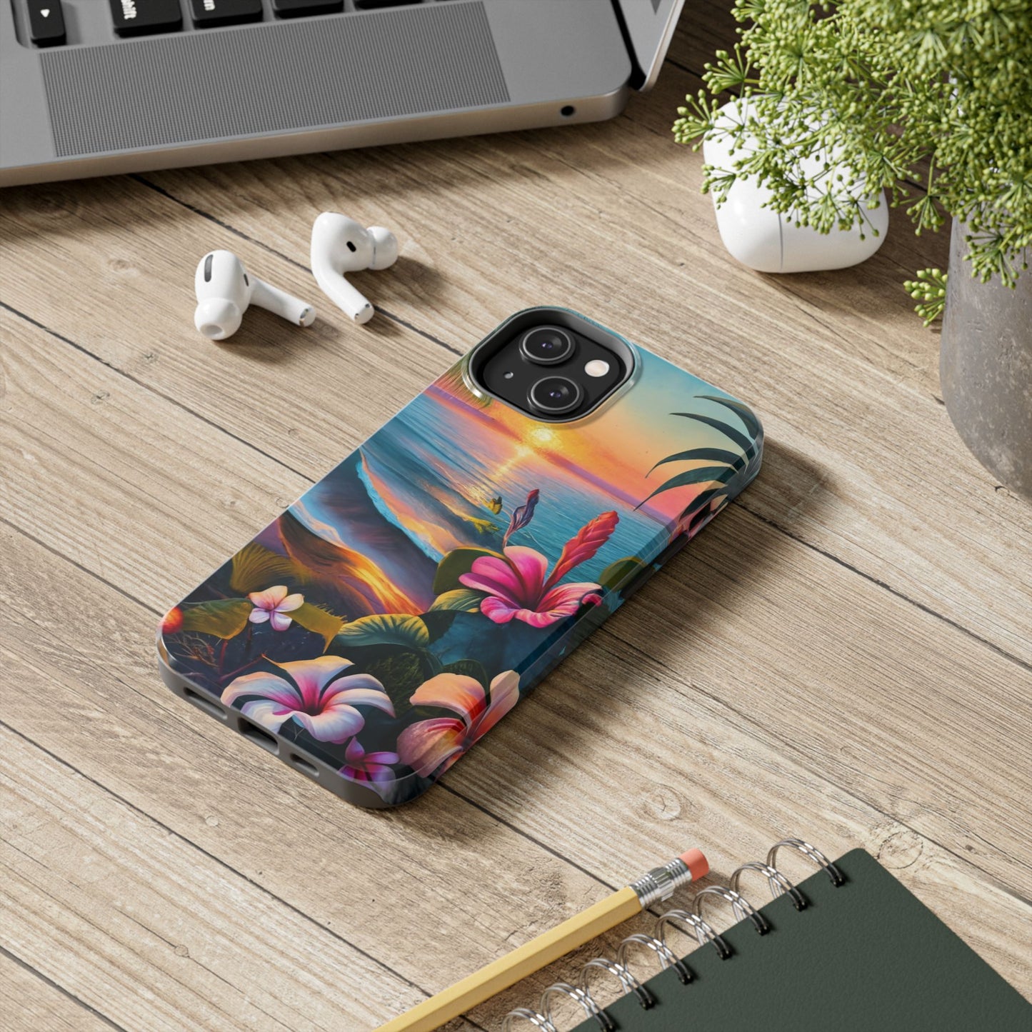 Sunset Beach Hibiscus Palms Tough Phone Case