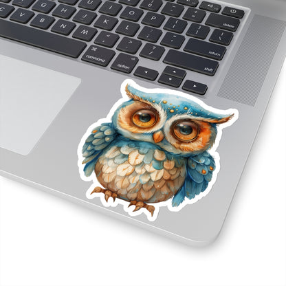 Arctic Blue Owl Watercolor Cartoon Sticker