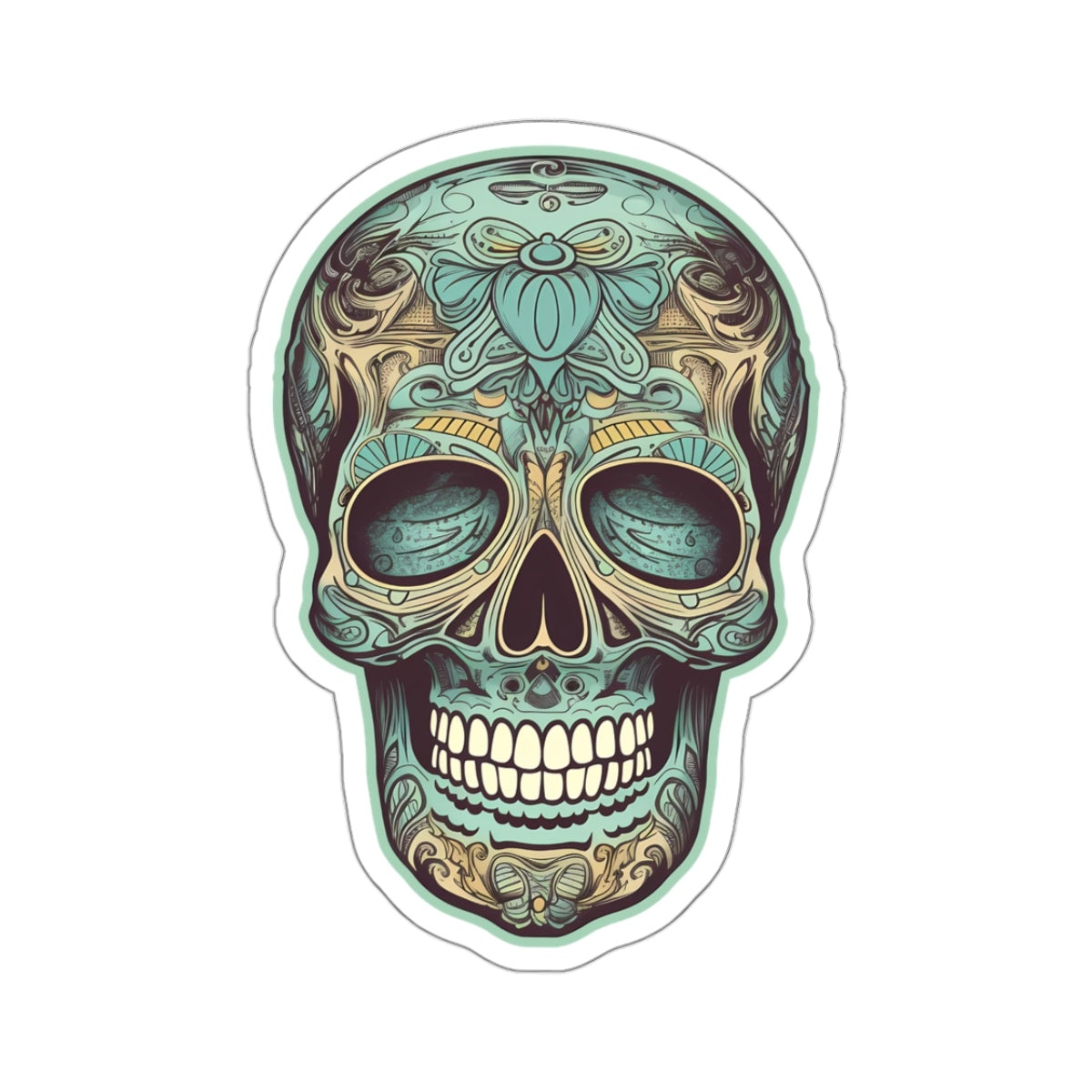 Ornate Aqua Teal Skull Sticker