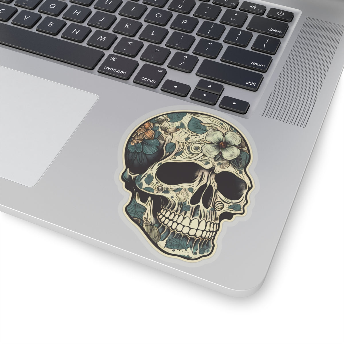 Tan Floral Skull Sticker