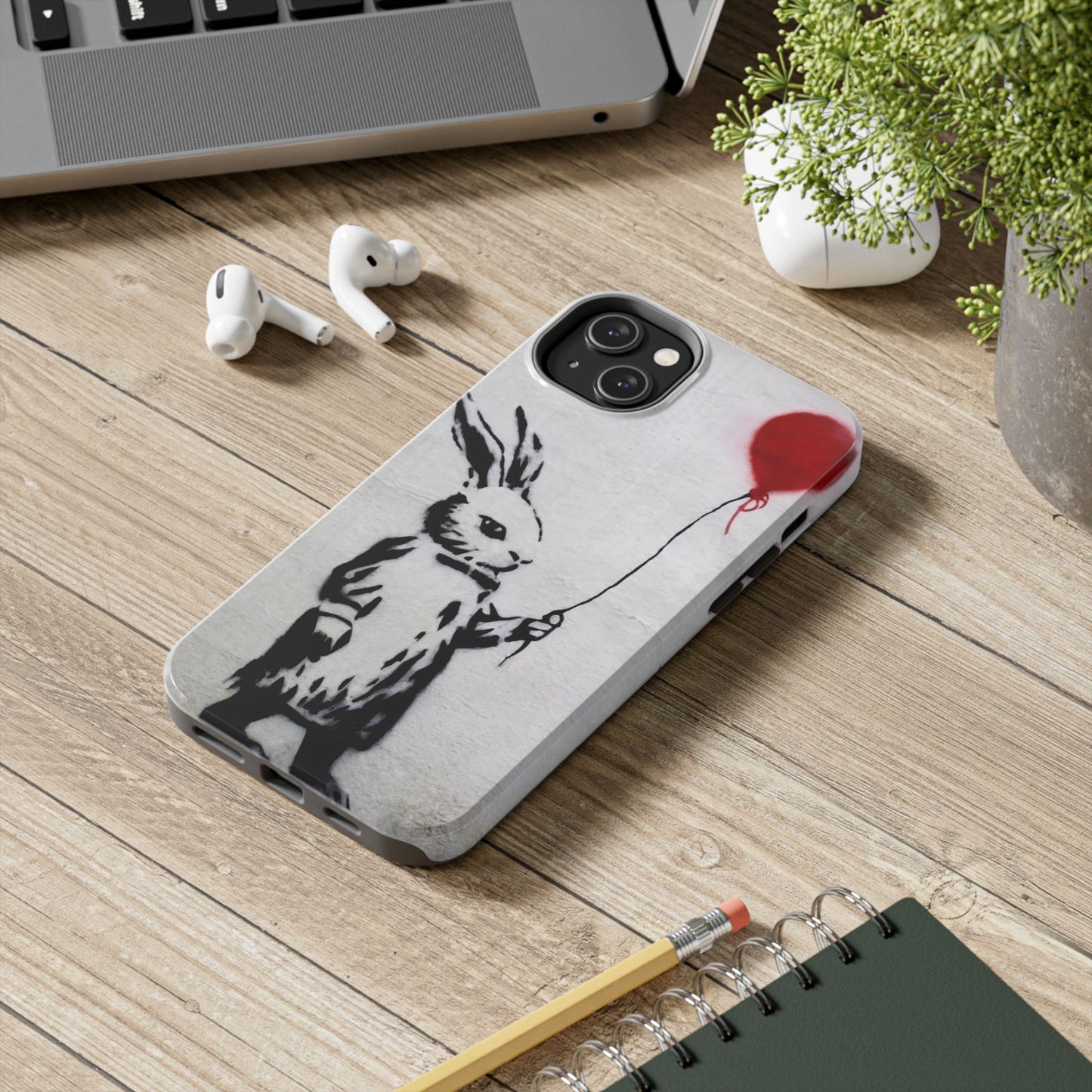 Banksy-Inspired Rabbit Balloon Escape Tough Phone Case