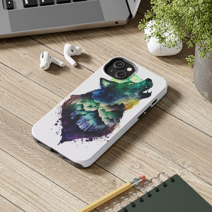 Moonlit Howling Wolf Double Exposure Tough Phone Case