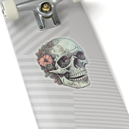 Mint Floral Back Skull Sticker