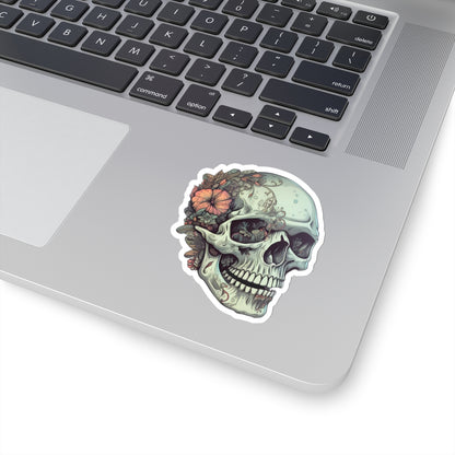 Mint Floral Back Skull Sticker