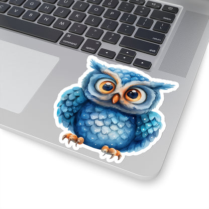 Azure Owl Watercolor Cartoon Sticker