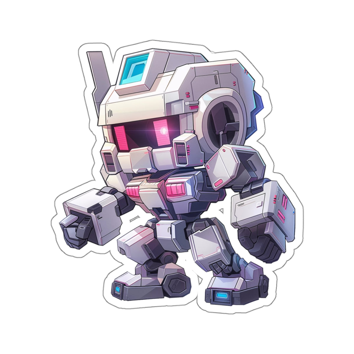 Futuristic White Blocky Robot Vinyl Sticker