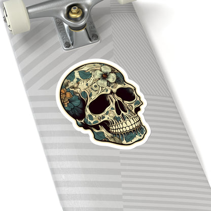 Tan Floral Skull Sticker