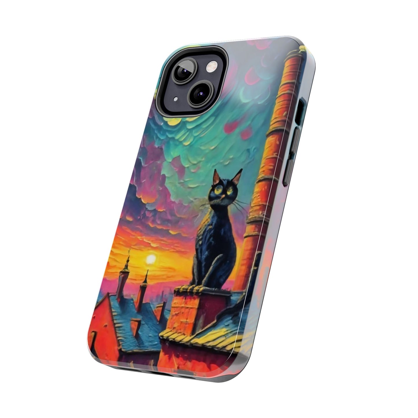 Midnight Rooftop Black Cat Tough Phone Case