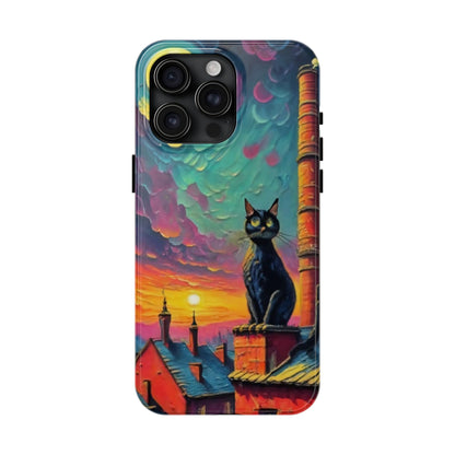 Midnight Rooftop Black Cat Tough Phone Case