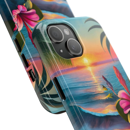 Sunset Beach Hibiscus Palms Tough Phone Case