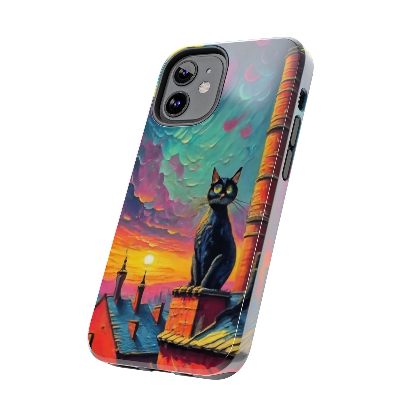 Midnight Rooftop Black Cat Tough Phone Case