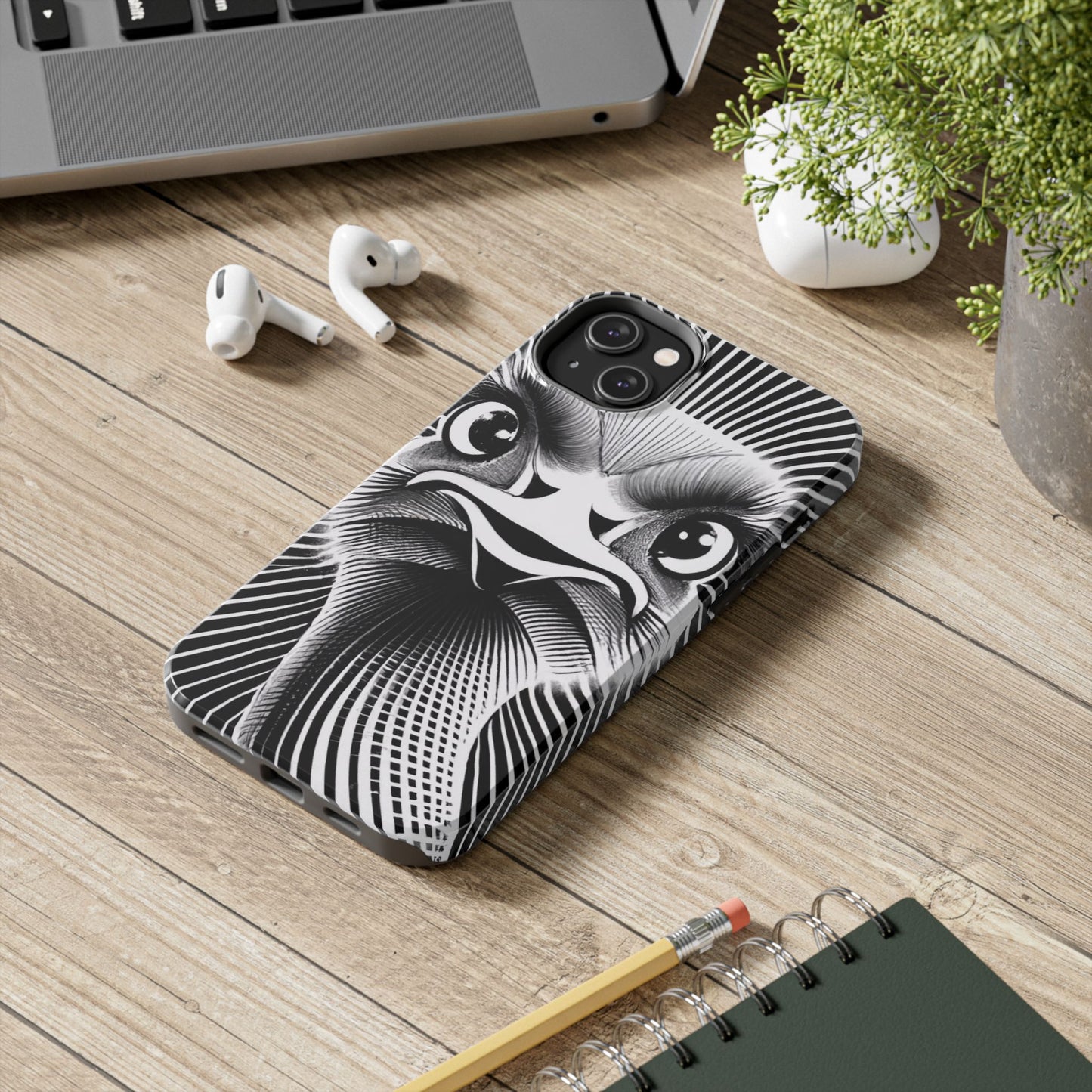 Mystical Stare Monochrome Ostrich Tough Phone Case