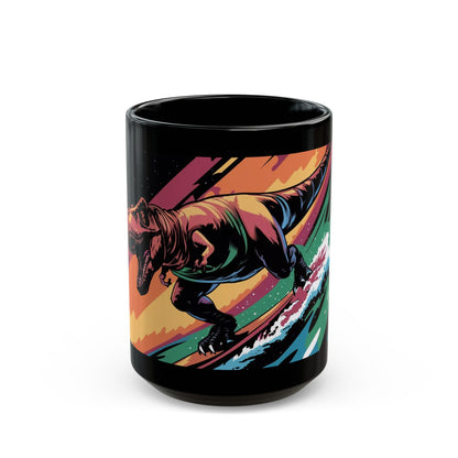 Space-Time Surfing T-Rex Mug – Bold Cosmic Adventure