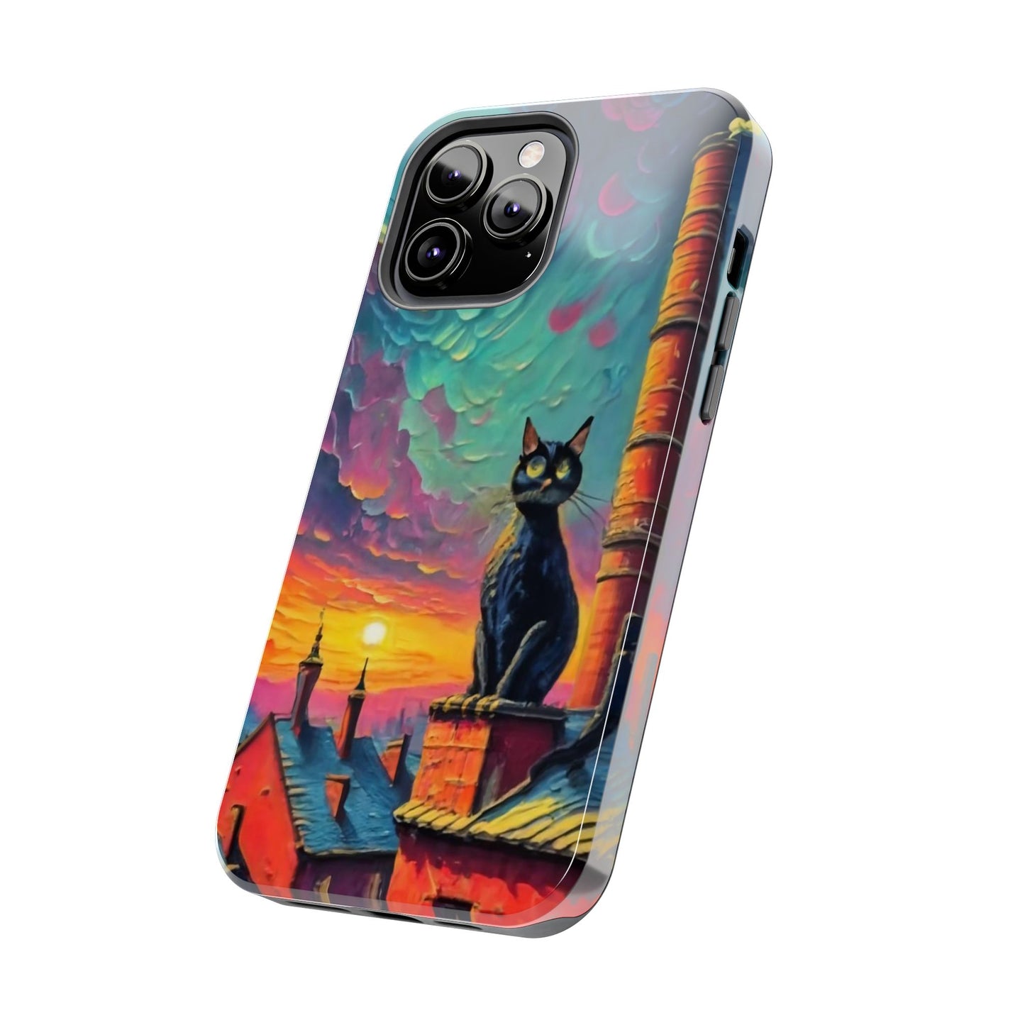 Midnight Rooftop Black Cat Tough Phone Case