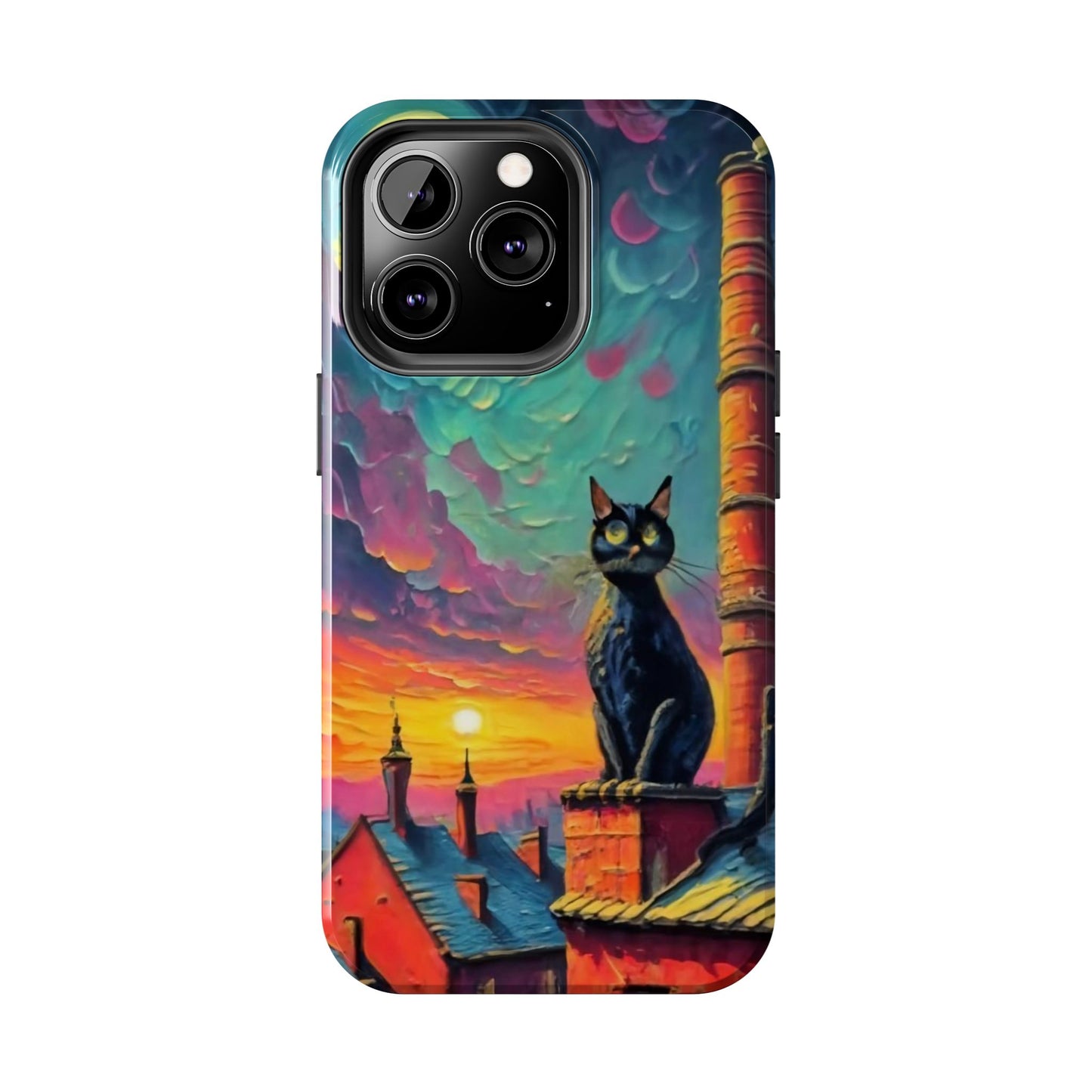 Midnight Rooftop Black Cat Tough Phone Case