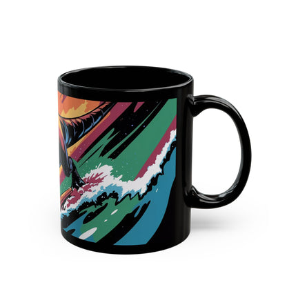 Space-Time Surfing T-Rex Mug – Bold Cosmic Adventure