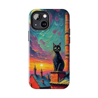 Midnight Rooftop Black Cat Tough Phone Case