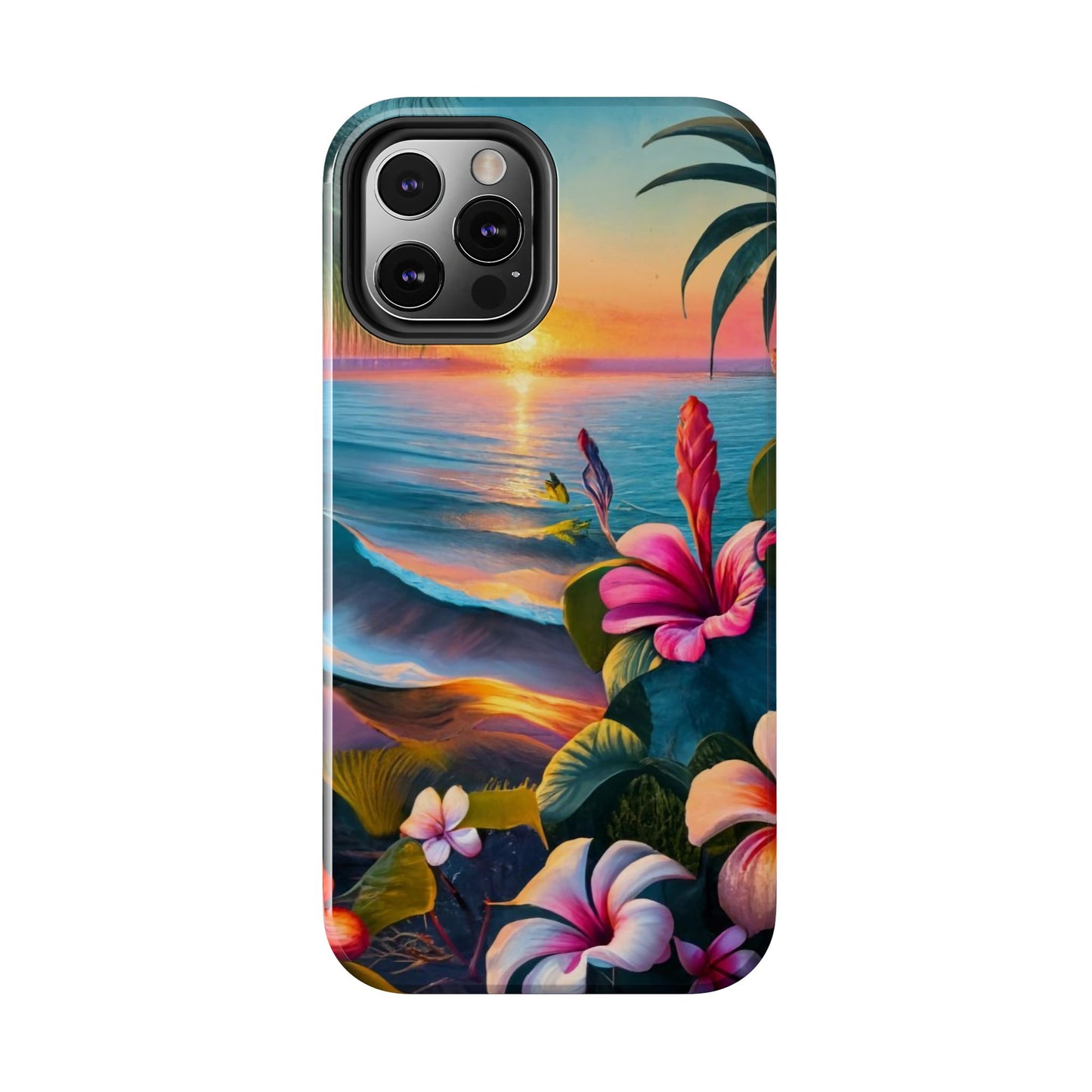 Sunset Beach Hibiscus Palms Tough Phone Case