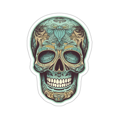 Ornate Aqua Teal Skull Sticker