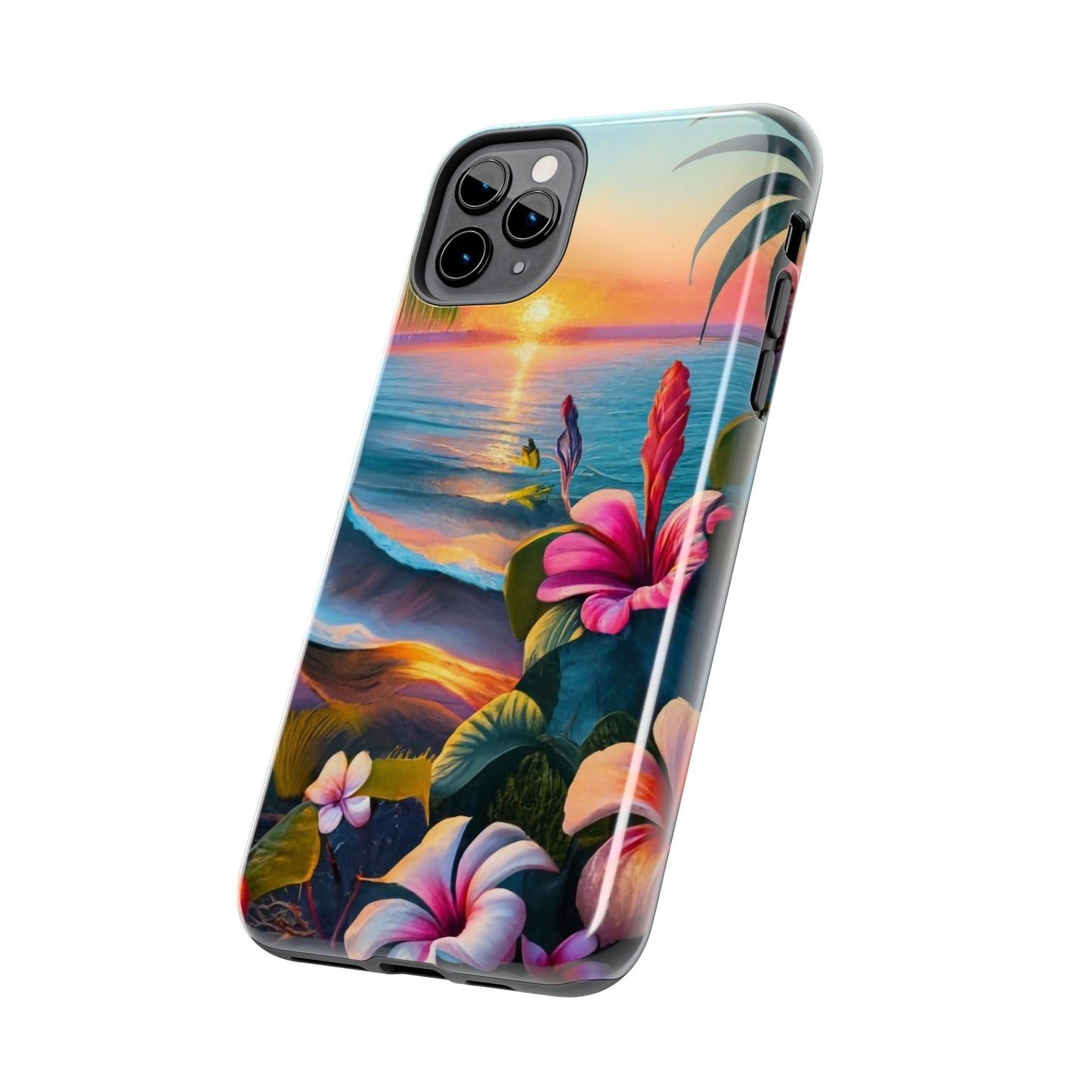 Sunset Beach Hibiscus Palms Tough Phone Case