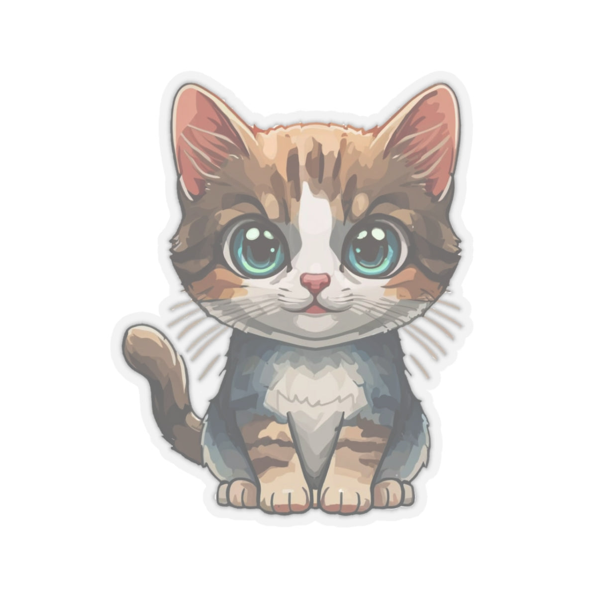 Sweet Kitty Watercolor Cartoon Sticker