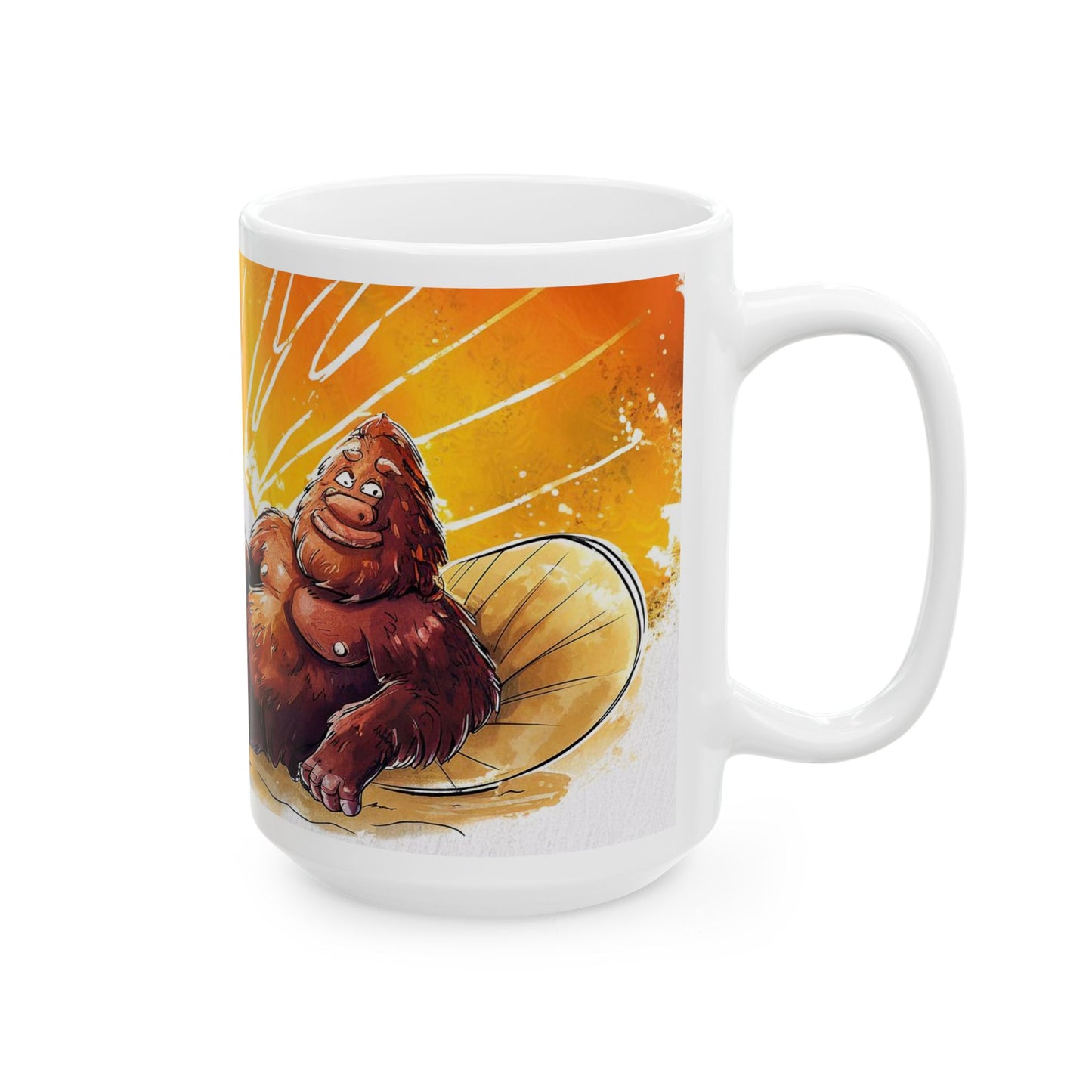 Bigfoot Sunset Vibes Mug – Playful Hand-Drawn