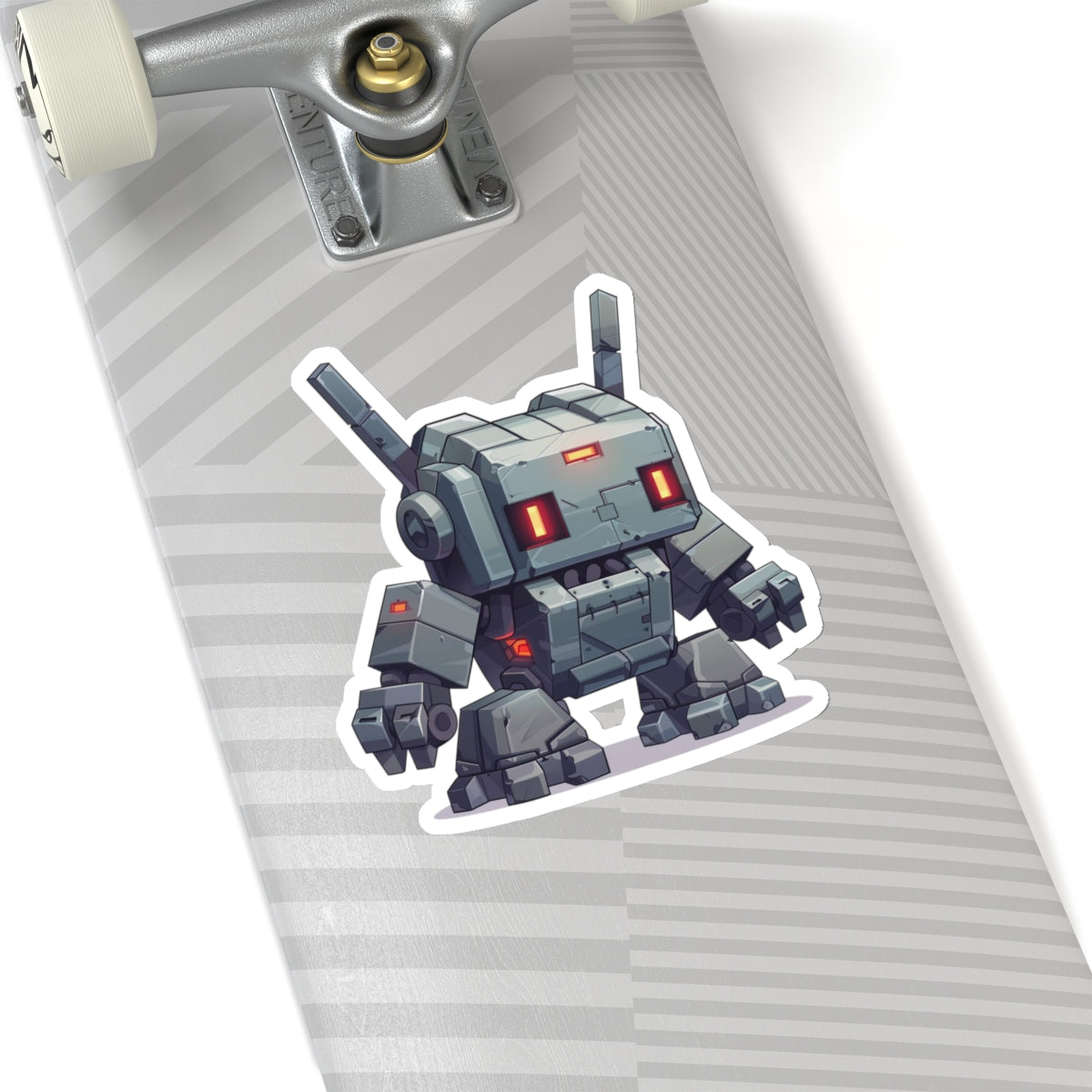 Battle-Ready Gray-Green Robot Vinyl Sticker