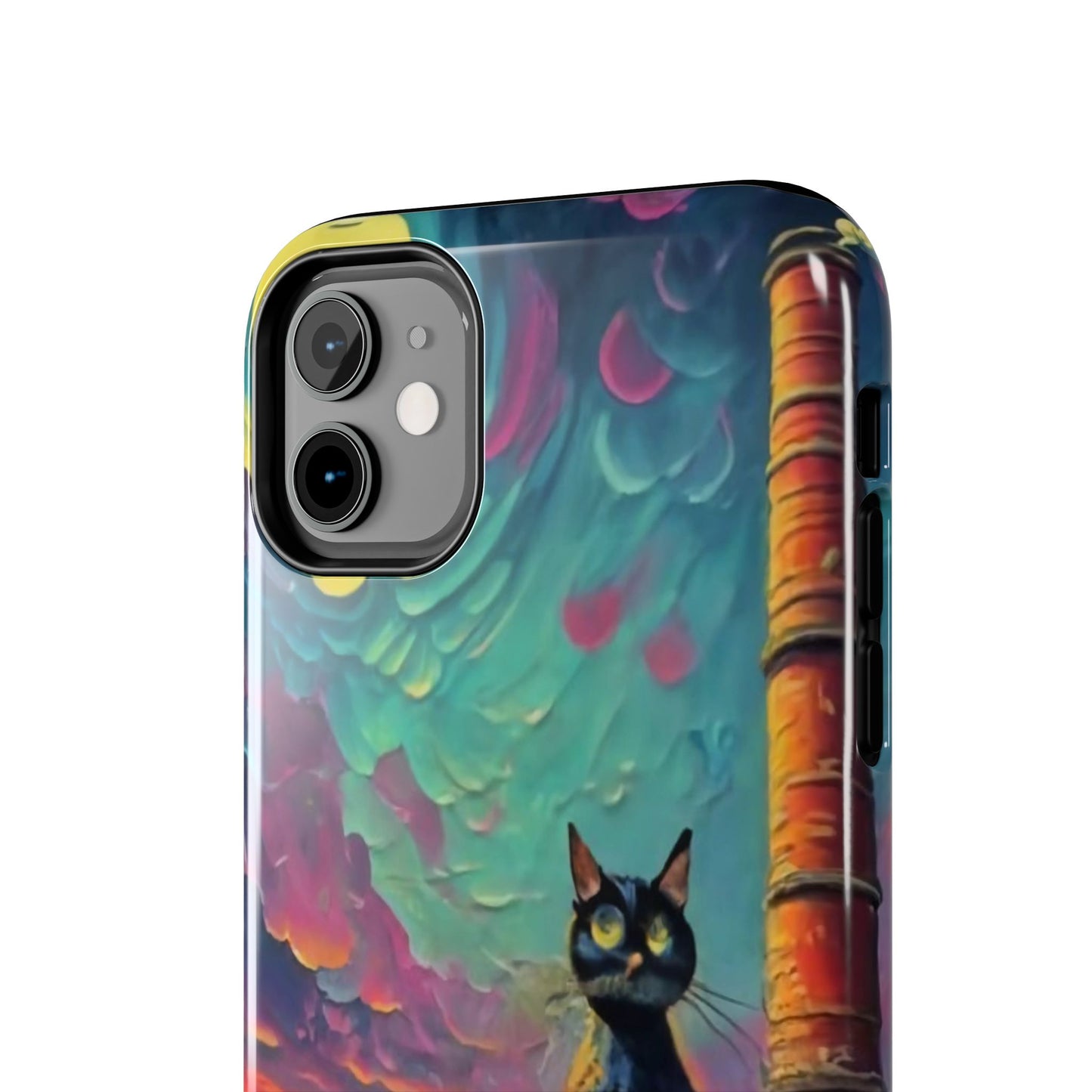 Midnight Rooftop Black Cat Tough Phone Case