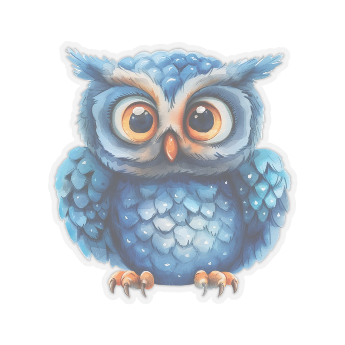 Azure Owl Watercolor Cartoon Sticker