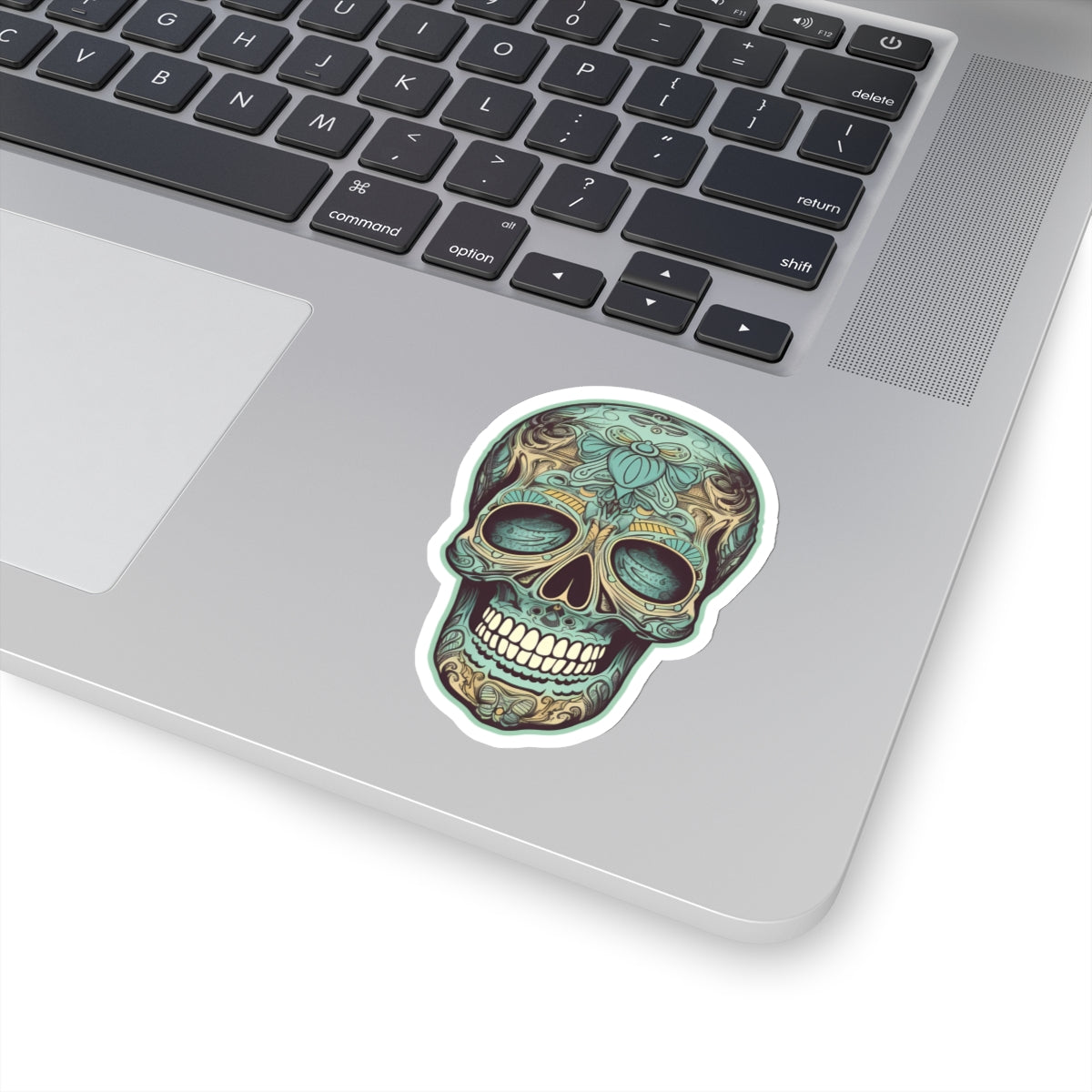 Ornate Aqua Teal Skull Sticker