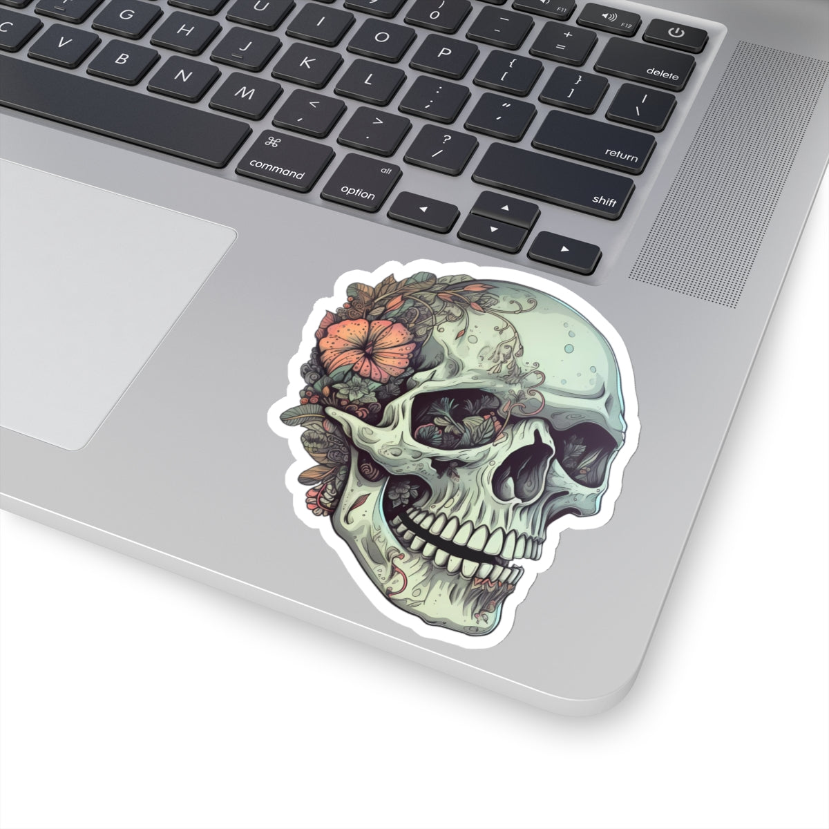 Mint Floral Back Skull Sticker