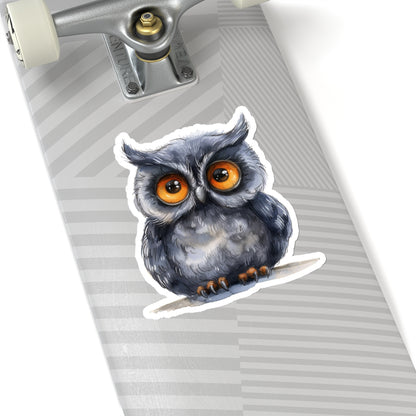 Whimsical Gray Owl Watercolor Cartoon Sticker